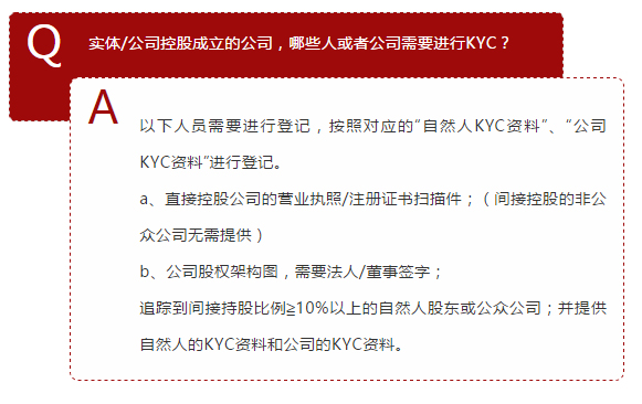 以下人員需要進行登記，按照對應(yīng)的“自然人KYC資料”、“公司KYC資料”進行登記